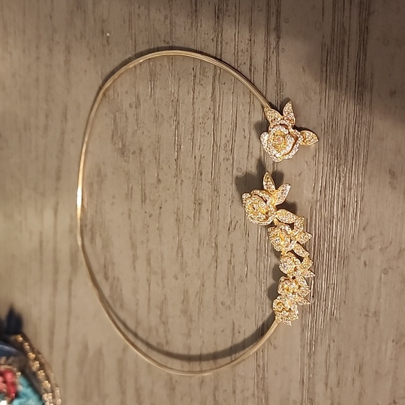 Sterling Forever Jewelry - Adjustable Sterling Silver Gold plated rose crystal choker necklace